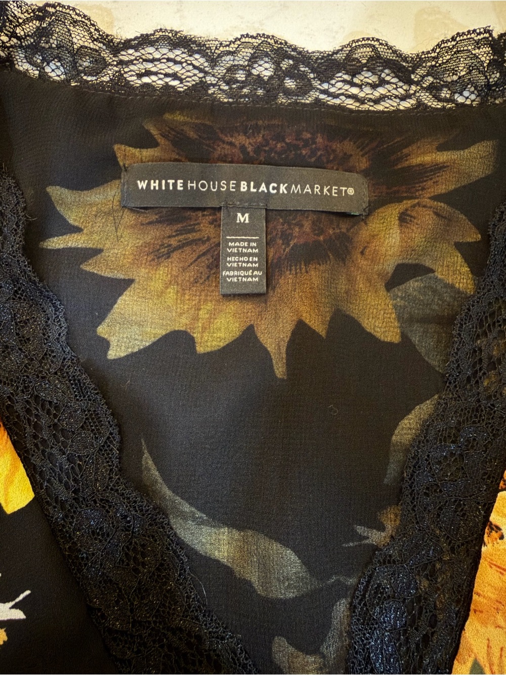 White House Black Market Black Sunflower Lace-Trim Wrap Tank - Picture 5 of 6
